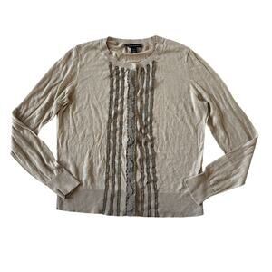 Banana Republic Womens Large Petite Cardigan Sweater Silk linen Snap Front Brown